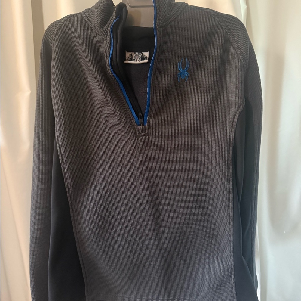 Spyder Men's Charcoal Zip-Up Sweater with Blue Trim